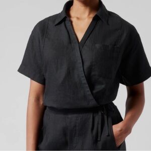 Women’s Athleta Black Linen Wrap Top
